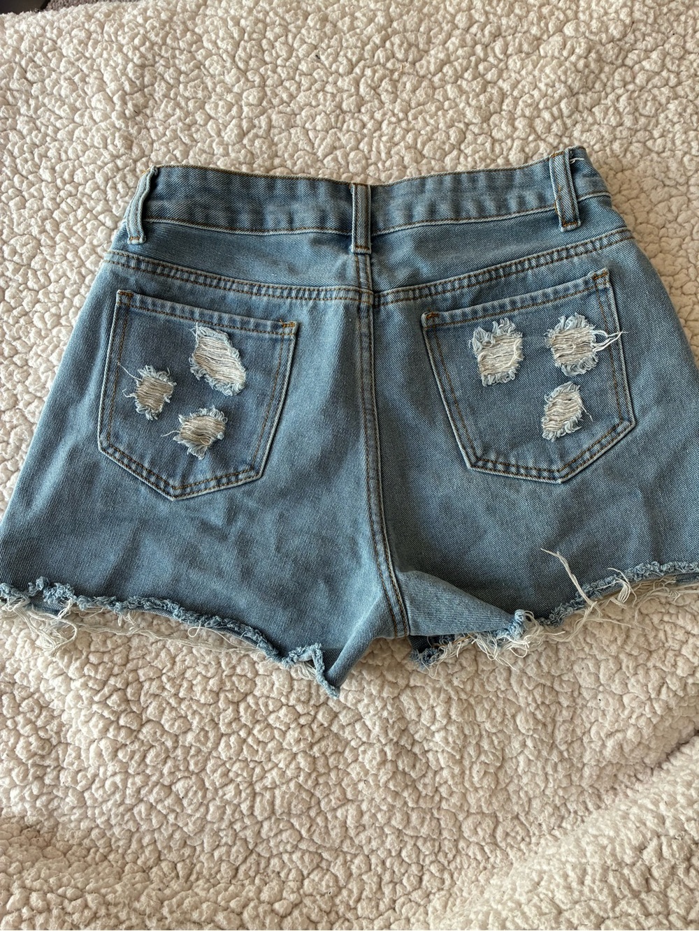 SHEIN Light Blue Distressed High-Rise Denim Shorts